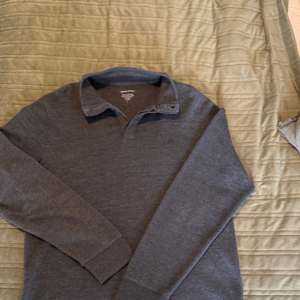 Gray Long Sleeve Polo Shirt by Banana Republic